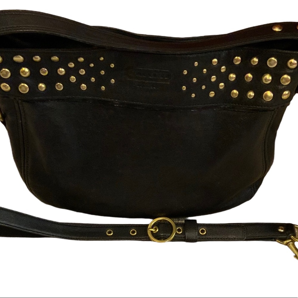 COACH black leather shoulder convertible handbag with gold hardware, excellent